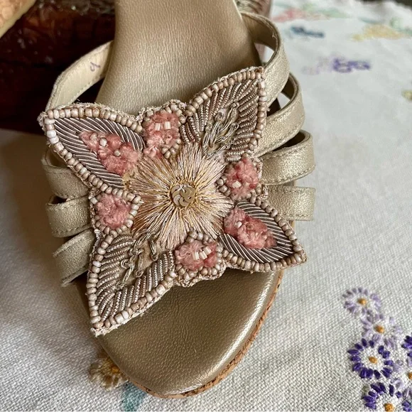 Salpy Handmade Leather w/ Cork Wedge Sandal. Beaded Detaing. Size 9 - Picture 11 of 15